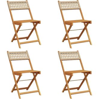 vidaXL Vidaxl - Sillas De Jard&iacute;n Plegables 4 Uds Madera Maciza Y Rat&aacute;n Pe Beige