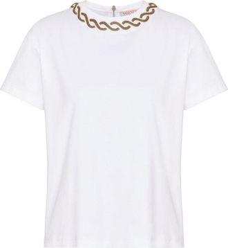 Valentino Garavani bead-trim cotton T-shirt - women - Polyester/Cotton - M - White