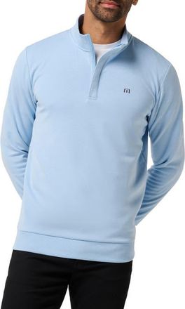 Travis Mathew Cloud 2.0 Quarter Zip Pullover in Heather Powder Blue at Nordstrom, Size Xx-Large