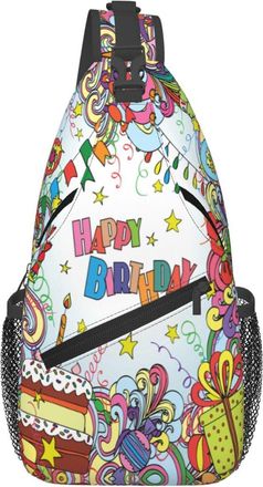 Generic Happy Birthday Doodle Celebration Greeting Card Cross Body Bag Breathable Crossbody Bag Trendy Chest Backpack For Shopping Casual Women
