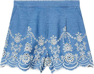 MC2 Saint Barth Intricate Floral Embroidered Blue Shorts with Tailored Fit