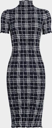 Burberry Check Short-Sleeve Crinkle Midi Dress