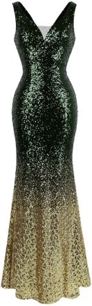 Angel Fashions Womens Column Evening Dresses Gatsby 1920s Flapper (XX-Large, Green Gold)