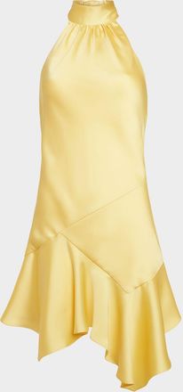 Ramy Brook Nari Asymmetric Flounce Halter Mini Dress