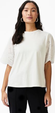 Y.A.S Kurzarmshirt Y.A.S YASLEX SS TOP W. EMB SLEEVES S. NOOS, Damen, Gr. XL, weiss (star wei&szlig;), Jersey, Obermaterial: 100% Baumwolle, unifarben, normal nor