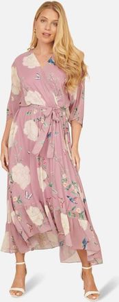 Yumi Bird And Floral Print Midi Wrap Dress in Pink at Nordstrom, Size 12