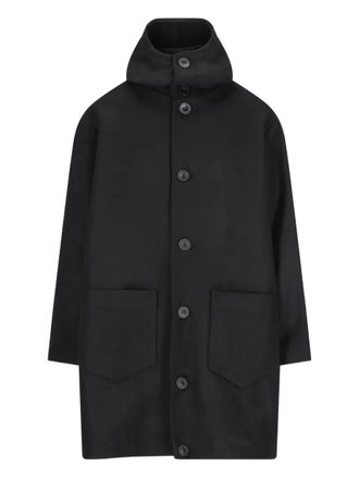 Cini patch-pocket hooded coat - Black