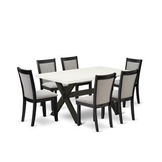 East West Furniture X626MZ606-7 7 Pc Dining Table Set - Linen White Wooden Dining Table with 6 Shitake Dinning Chairs - Wire Brushed Black Finish