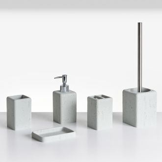 Beliani Beliani - Conjunto De 5 Accesorios De Ba&ntilde;o Jabonera Dispensador De Jab&oacute;n Escobilla De Inodoro Vaso Soporte Cepillos Gris Efecto Hormig&oacute;n Vilcanota