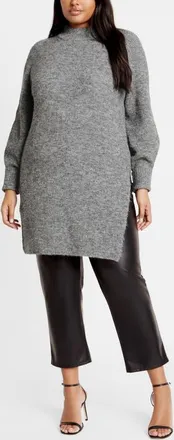 City Chic Dallas Rib Mock Neck Longline Sweater in Grey Marle at Nordstrom, Size 18W