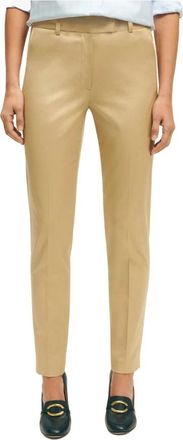 Brooks Brothers Donker beige katoenen satijnen broek - Dames - Slim Fit Broeken - Beige - XS - Katoen - Broeken