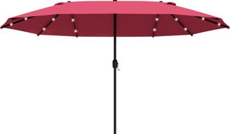 OUTSUNNY 4.4m Double-Sided Sun Umbrella Patio Parasol Solar Lights Wine Red | TJ Hughes