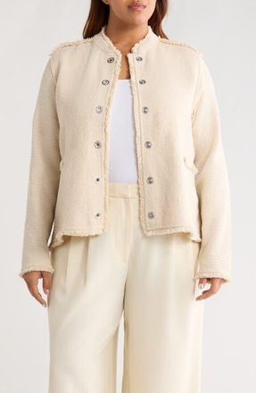 Nic+Zoe Fringe Mixed Knit Military Jacket in Neutral Mix at Nordstrom, Size 2X