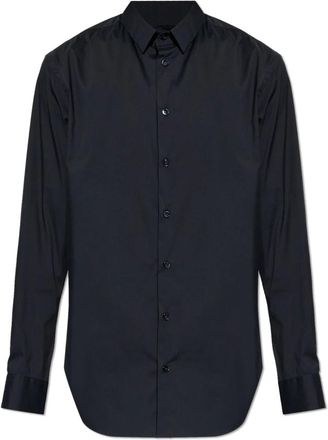 Giorgio Armani Shirt van stretchstof met boordverstevigers - Heren - Zakelijke Overhemden - Blauw - 2XL - Katoen - Overhemden