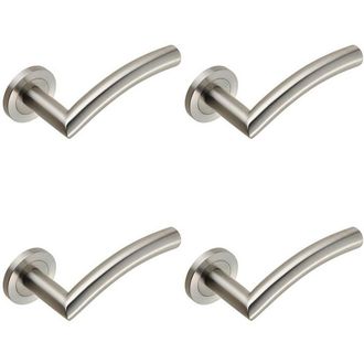 Loops 4x Curved Round Bar Handle on Round Rose Concealed Fix Satin Stainless Steel in Metallics
