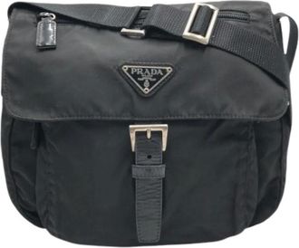 Prada Pre-owned Cross Body Bags, female, Black, Size: ONE SIZE Pre-owned Tessuto Nylon Shoulder Bag