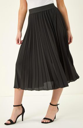 Roman Pleated Elastic Waist Midi Skirt