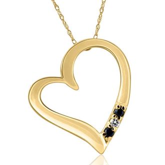 Pompeii3 Diamond & Blue Sapphire Heart Pendant 3-Stone Yellow Gold with 18 Chain