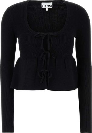 Ganni Stretch Viscose Blend Zwarte Cardigan - Dames - Vesten - Zwart - S - Nylon - Truien & Vesten