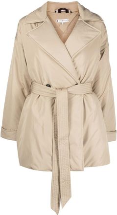 Tommy Hilfiger tie-fastening puffer jacket - women - Polyester/Polyester - L - Brown