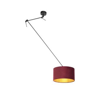 QAZQA Cl&aacute;sico/antiguo L&aacute;mpara Colgante Negra Con Pantalla De Terciopelo Rojo Con Dorado 35 Cm - Blitz Textil /acero Cil&iacute;ndra /alargada /redonda Adecuado Par