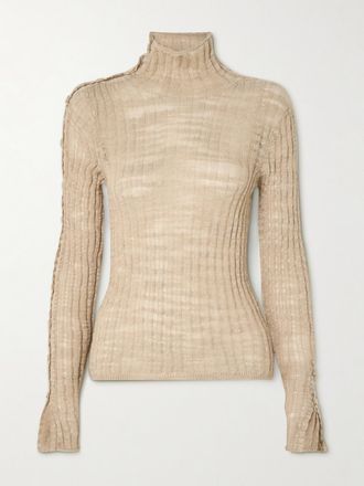 Acne Studios Maglia A Collo Alto In Misto Lino A Coste - Neutri