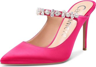 Castamere Womens Slingback Slip on High Heels Pumps Crystals Strappy Pointy Toe 4IN Heel Sandals Rose Satin Pumps UK 7.5
