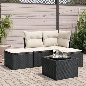 vidaXL Set De Muebles De Jard&iacute;n 5 Pzas Y Cojines Rat&aacute;n Sint&eacute;tico Negro Vidaxl