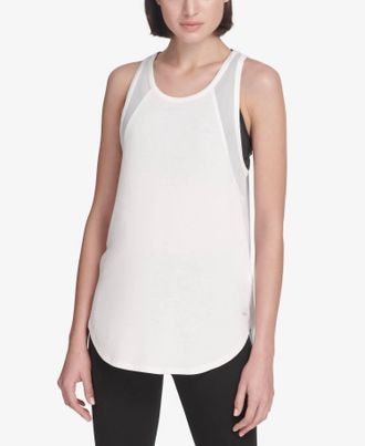 DKNY Sport Mesh Trimmed Tank In White