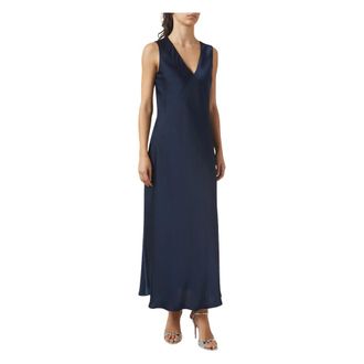 Michael Kors Maxi Dresses, female, Blue, Size: XL Satin V Neck Midi Dress