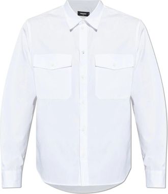 Dsquared2 Pocket Shirt - Heren - Zakelijke Overhemden - Wit - XL - Katoen - Overhemden