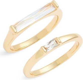 Nordstrom Set of 2 Cubic Zirconia Baguette Rings in Clear- Gold at Nordstrom, Size 7