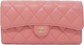 Chanel Pink Leather Long Wallet (Bi-Fold) (Pre-Owned)
