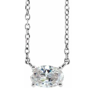 Pompeii3 1/3Ct Oval Shape Sideways Solitaire Diamond Necklace in White or Yellow Gold