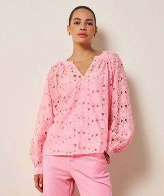 Esqualo Embroidered Anglaise Rilou Raglan Blouse In Romance Rose