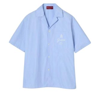 Gucci Printed Silk Shirt - male - Gucci - Short Sleeve Shirts - Blue - M - Shirts