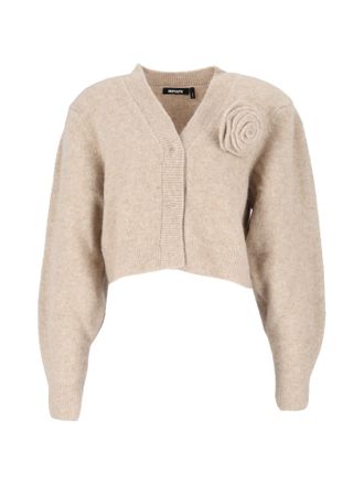Rotate Oxford Tan Knit Flower Cardigan