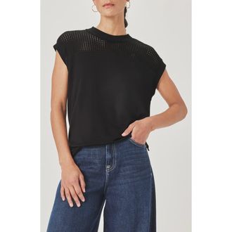 Splendid Jada Pointelle Cap Sleeve T-Shirt in Black at Nordstrom, Size X-Large