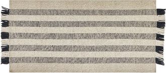 Beliani Alfombra De Lana Blanco Crema Negro 80 X 150 Cm Hecho A Mano Borlas Tacettin