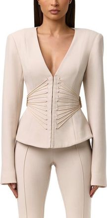 Naked Wardrobe Suiting Corset Blazer in Melange Beige at Nordstrom, Size X-Large
