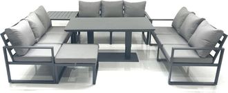 Fimous Fimous 10 Seater Garden Sofa Set Aluminium Furniture Rising Dining Tabe Set with Side Table Big Footstool Dark Grey