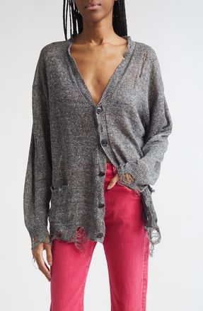 R13 Ripped Linen Cardigan in Black Multi at Nordstrom, Size X-Small