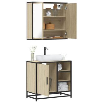 Berkfield Home 2 Piece Bathroom Furniture Set Sonoma Oak Engineered Wood in Brown