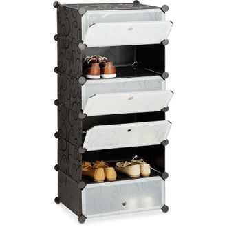 Relaxdays Relaxdays - Plastic Shoe Cabinet, Shoe Rack, 6 Compartment Shelving Unit, hwd: 107 x 49 x 37 cm, Black