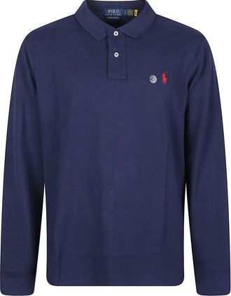 Polo Ralph Lauren Tops, Heren, Blauw, M, Katoen, Klassiek Passend Mesh Poloshirt met Lange Mouwen