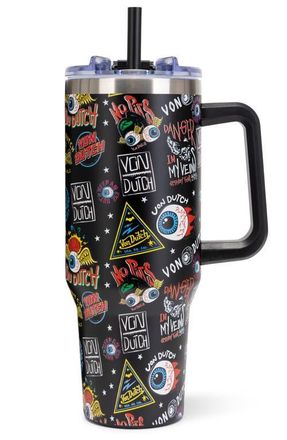 Von Dutch 40oz Double Walled Insulated Stainless Steel Tumbler in Black Jax at Nordstrom