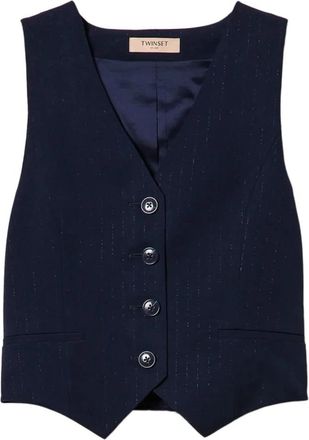 Twinset Gestreepte vest met lurex garen - Dames - Bodywarmers - Blauw - XS - Leer - Jassen