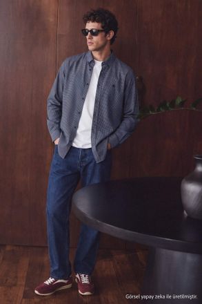Trendyol MAN Heren Donkerblauw Geruit Lang Regular fit Overhemden
