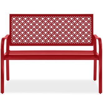 Best Choice Products Indoor Outdoor Steel Garden Bench w/ Geometric Backrest, Foot Levelers