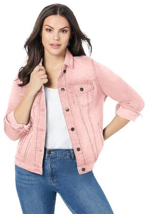 Roaman's Plus Size Classic Stretch Denim Jacket in Soft Blush at Nordstrom, Size 30